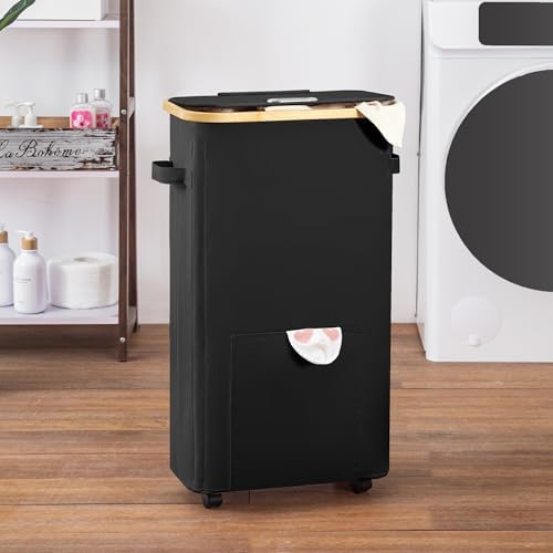 Vincona Laundry Basket with Wheels, Tall Dirty Clothes Hamper on Wheels, Rolling Laundry Hamper with lid for Dorm, Bedroom and Bathroom - Image 6