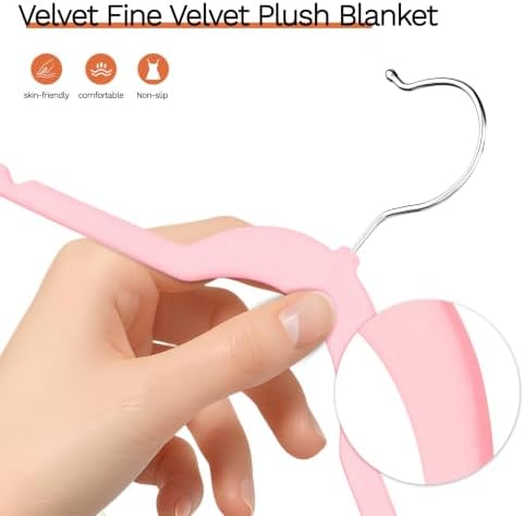Pink Velvet Hangers 20 Pack, Slim Space Saving Suit Hangers for Closet Organizer, Rotating Silver Hook, Non Slip Clothes Felt Hanger Heavy Duty for Coat,Shirt, Pants, Camisole, Dress - Image 2