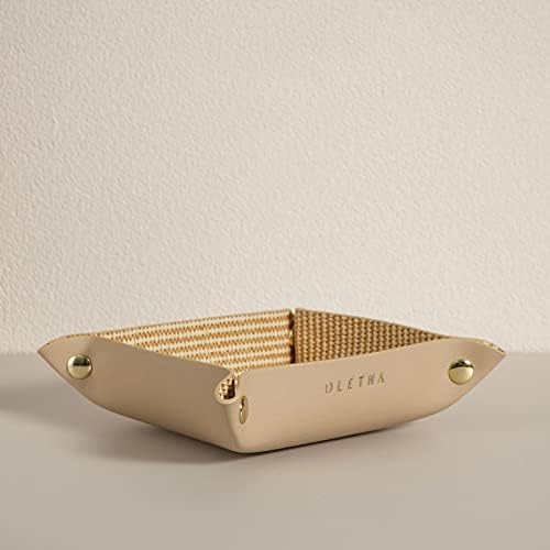 OLETHA Foldable Valet Tray, Travel Essentials, Rattan Embossed, Beige by OLETHAD%C3%A9cor