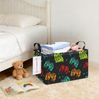 Rectangular Collapsible Laundry Basket with Side Handles, Black Game - Image 6
