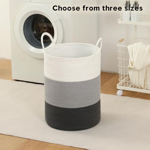 Laundry Basket Hamper Tall Rope Storage Woven for Blanket toys Dirty Clothes in Living Room Bathroom Bedroom (Gradient Grey, 100L/26.4Gal) - Image 2