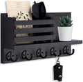 Lwenki Key Holder for Wall – Decorative Wooden Mail Holder and Key Shelf with Mounting Hardware, Installation Guide – Paulownia Wood with Metal Key Hooks (Black, Large - 11.8inch) by Lwenki