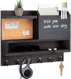 Key Holder for Wall Mount with Mail Organizer, Farmhouse Key Holder for Wall with Shelf, Chalkboard&Corkboard, Entryway Organizer 11 Metal Hooks, Decorative Natural Pine Wood, 14.6*11.1*3.3”, A-Black by FIPUTE-MakesLifeEasier