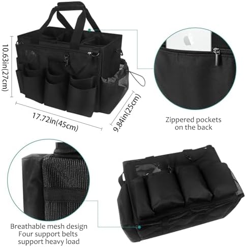 Qivine Cleaning Caddy with Handle, Cleaning Supply Caddy Foldable Tool Bag Cleaning Products Organizers Portable Cleaning Bucket Organiser for Storing Towels（Black Square） - Image 3