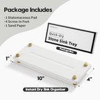 Razborci Water Absorbing Stone Sink Caddy Kitchen Sink Organizer Tray, Diatomite Bathroom Counter Tray, Gold Faucet Drying Mat Coaster Soap Dish Rack Riser Dispenser Sponge Holder, White 10" x 4" - Image 3