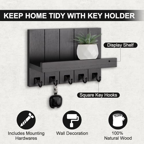 Key Holder for Wall, Decorative Key Holder with Shelf - Image 2