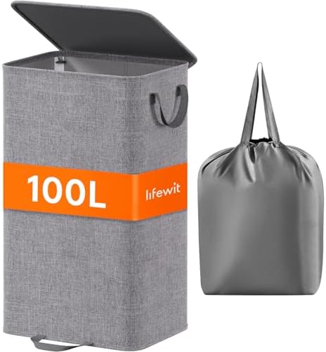Lifewit Single Laundry Hamper with Lid, Removable Laundry Bags, Gray by Lifewit