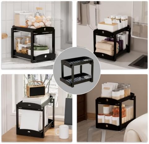 Bamboo Under Sink Organizer 2 Tier Pull Out Cabinet Storage Drawer - Image 4