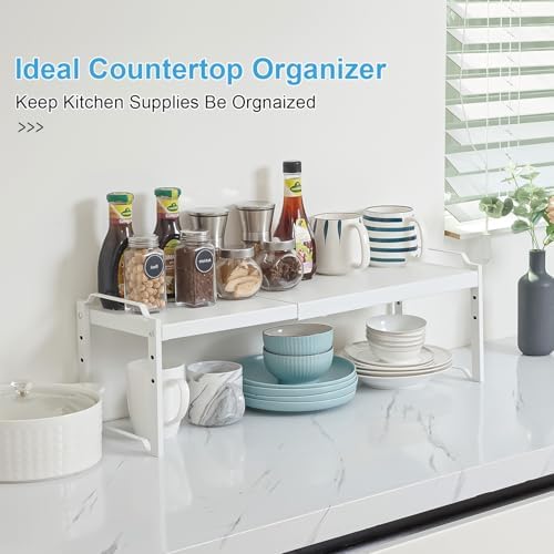 2 Pack Stackable Expandable Shelves For Kitchen Cabinet Countertop Storage, Adjustable Counter Cupboard Pantry Organizer Shelf Rack Stand, Length:25.5 Inch - Image 7