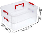 BTSKY 2 Layer Stack & Carry Box, Plastic Multipurpose Portable Storage Container Box Handled Organizer Storage Box for Organizing Stationery, Sewing, Art Craft, Jewelry and Beauty Supplies(Red) - Image 4