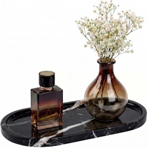 YKAJO Nero Marquina Oval Marble Tray, 11.8x5.9 Vanity Perfume Organizer by YKAJO