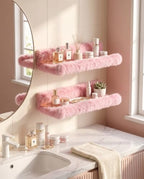 Pink Plush Acrylic Bathroom Floating Shelf with Front Lip, Wall Mounted - Image 2