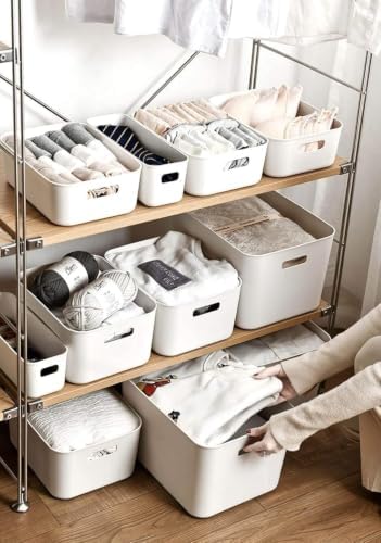 Plastic Storage Bins,Versatile Kitchen Pantry Organization and Storage,for Plastic Storage Container Under Bed,Under Sink Bathroom Organizer (1 Pack Medium, White) - Image 5