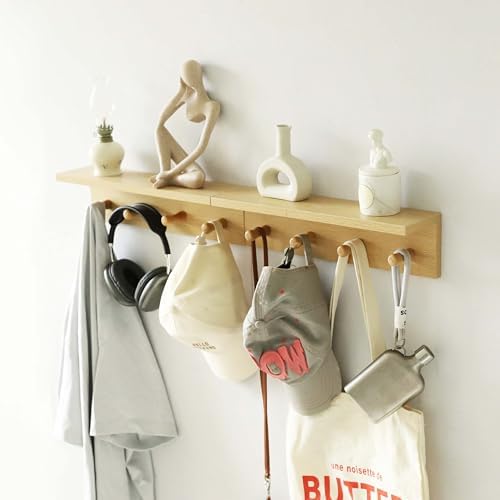 Entryway Coat Rack Hooks with Shelf, Sturdy Wooden Floating WallOrganizer Shelf with 4 Hooks siutable for Entrance, Mudroom, Kitchen, Bathroom,.etc(2pc-Oak Finish) by XAOHOME