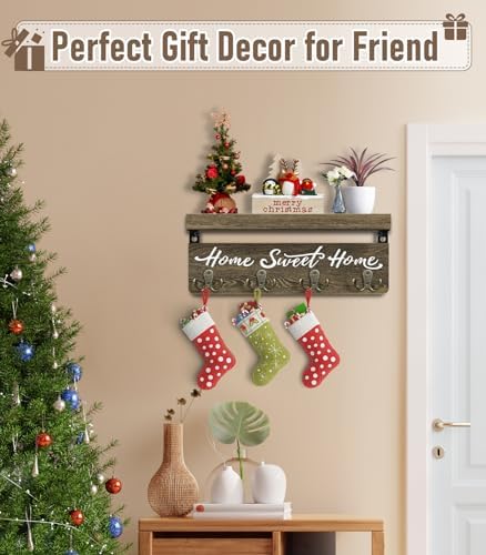 buways Key Holder Wall Mount with 8 Hooks and Cozy Home Sign (Brown) - Image 5