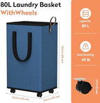SpaceTrove Rolling Laundry Basket with Wheels, Laundry Hamper, 80L, Navy - Image 2
