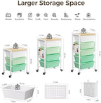 Rolling Cart with 5 Drawers, Plastic Drawer Storage Carts with Wheels & Wooden Tabletop, Metal Utility Cart with Pegboards, Office Living Room Classroom Craft Organization and Storage, Bright Green - Image 3