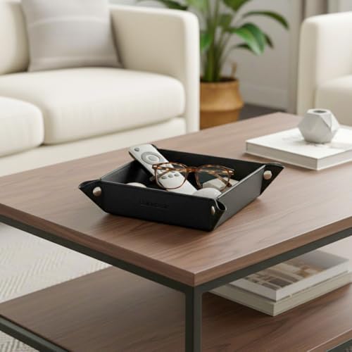 UnionBasic Small Valet Tray, Jewelry Tray for Rings Watches Earrings, Entryway Catchall Caddy for Coins Keys Change, Nightstand Bedside Valet Holder, Trays for Electronic Gadgets, Black - Image 4