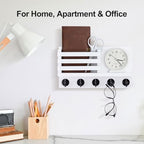 Lwenki Key Holder for Wall – Decorative Wooden Mail Holder and Key Shelf with Mounting Hardware, Installation Guide – Paulownia Wood with Metal Key Hooks (White, Large - 11.8inch) - Image 5