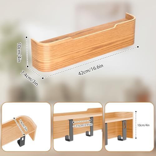 Wall Mounted Coat Rack with Shelf, Wooden Entryway Organizer with Hidden Metal Hooks for Hanging Coats Bags Keys, Modern Floating Shelf for Hallway Bathroom - Image 2