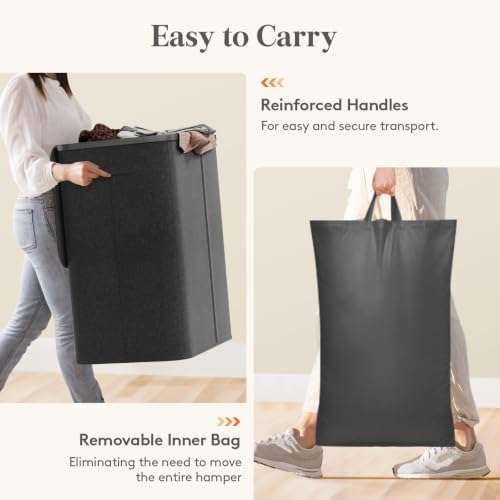 Lifewit 165L 3 Section Laundry Hamper with Lid, Laundry Basket, Dark Gray - Image 6