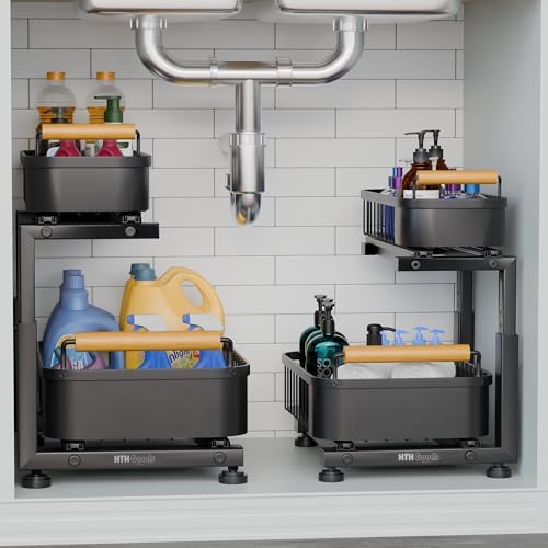 Premium Large Under Sink Organizer, 2-Tier Pull Out, Adjustable - Image 2
