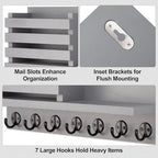 Lwenki Key Holder for Wall – Decorative Wooden Mail Holder and Key Shelf with Mounting Hardware, Installation Guide – Paulownia Wood with Metal Key Hooks (Gray, Extra Large - 15.6inch) - Image 2