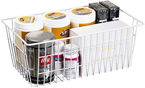 SANNO Freezer Baskets Wire Storage Baskets Closet Storage Baskets Bins Refrigerator Storage Containers for Home Office, Bathroom, Pantry Organization Storage Bins -Set of 3, White, 15.7" - Image 5