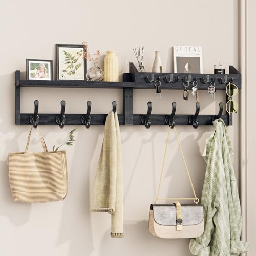 Evermagin 35" Coat Rack Wall Mount with Shelf for Entryway, Black by Evermagin