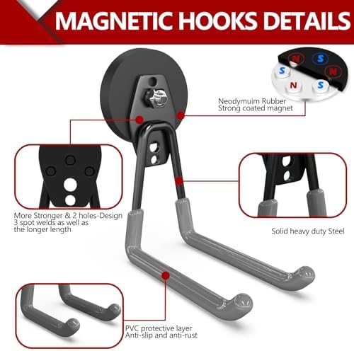 3-H Heavy Duty Magnetic Hooks, Large Magnet Hooks,2 Pack Gray - Image 4