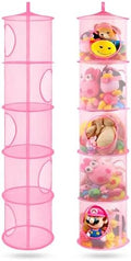 2Pcs Hanging Stuffed Animal Storage Hammock Net 5 Tiers, Pink by coastalrose