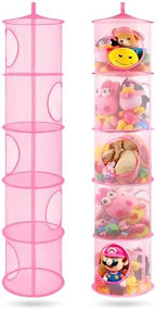 2Pcs Hanging Stuffed Animal Storage Hammock Net 5 Tiers, Pink by coastalrose