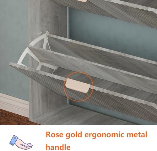 Shoe Cabinet Storage,Modern Freestanding Organizer with 3 Flip Drawers,Narrow Shoe Rack Cabinet for Entryway,Grey - Image 5