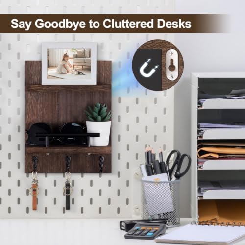 Magnetic Key Holder Wall Mount, Mail Shelf Decor with 3 Key Hooks - Image 4