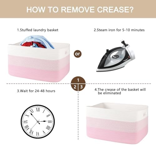 OIAHOMY Blanket Basket Laundry Basket Dog Toy Basket 75L Pink/White - Image 7