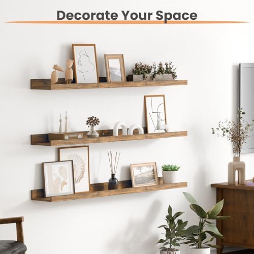 upsimples Floating Shelves for Wall Decor and Storage, Brown, 6Pcs 35.5'' - Image 4