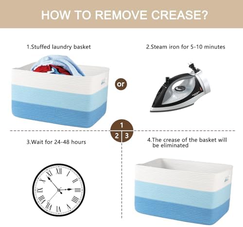 OIAHOMY Blanket Basket Laundry Basket Dog Toy Basket 75L Light Blue - Image 7