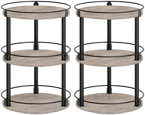 YATINEY Spice Rack, Set of 2 Lazy Susan Organizer, 3-Tier Turntable Organizer, Rotating Spice Rack Organizer For Cabinet, Compact and Versatile, Greige and Black SR23L2BG by Yatiney