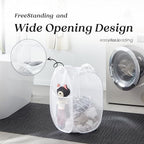 TECHMILLY Collapsible Mesh Pop Up Laundry Hamper with Sturdy Handles and Side Pocket - Portable Foldable Clothes Baskets for Dorm, Bathroom & Travel Storage (White) - Image 4