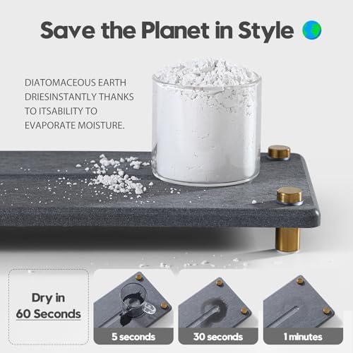 Kitchen Sink Caddy Water Absorbing Stone Drying Tray, Diatomite Bathroom Sink Organizer, Faucet Counter Mat Coaster, Soap Dish Rack Riser Dispenser Sponge Holder, Dark Gray Gold -12.5" x 4.5" - Image 4