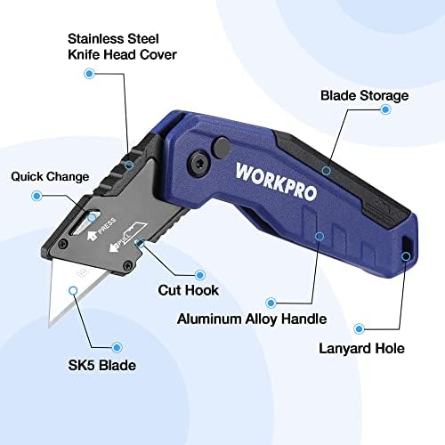 WORKPRO Folding Utility Knife, Quick Change Box Cutter, Blue - Image 2