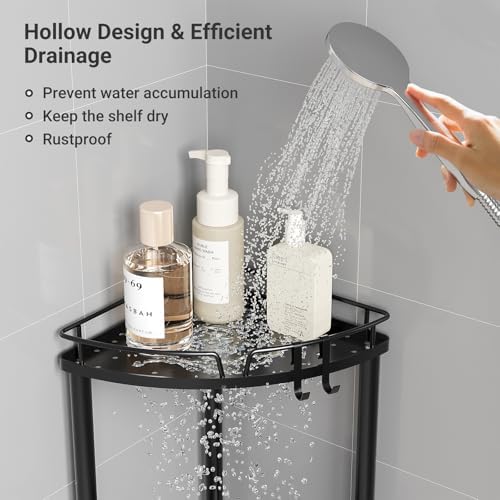 ELYKEN Corner Shower Caddy Standing, 3 Tier Metal Shower Organizer, Black - Image 6
