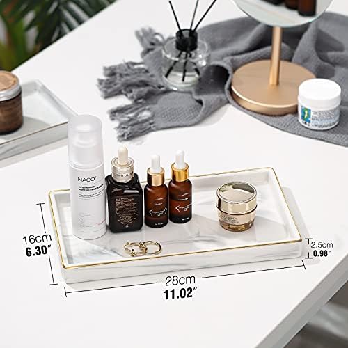 Luxspire Bathroom Vanity Tray Ceramic Jewelry Dish, M, Marble White - Image 2