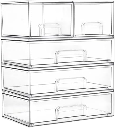 Vtopmart Clear Stackable Storage Drawers Set of 5, Plastic Organizer Bins by Vtopmart