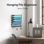 5-Tier Wall File Organizer and Mail Organizer with 5 Hooks, Black - Image 5