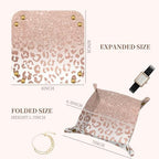 PU Leather Jewelry Valet Tray, Portable Catchall Tray for Keys, Wallet, Watch,Travel Jewelry Tray Organizer for Nightstand Desk Entryway Home Decor Gift for Women Men Pink Leopard Print - Image 5