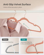 SONGMICS Velvet Hangers 100 Pack, Non-Slip Suit Hangers, Space-Saving | Clothes Hangers with Shoulder Notches, Pants Bar, 360° Swivel Hook, for Closet, Jelly Pink - Image 3