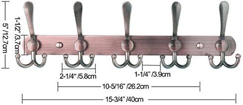 Dseap Wall Mounted Coat Rack - 5 Tri Hooks, Heavy Duty, Stainless Steel, Metal Coat Hook Rail for Coat Hat Towel Purse Robes Mudroom Bathroom Entryway (Antique Copper, 2 Packs) - Image 5