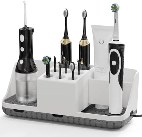 Boperzi Electric Toothbrush Holders with Cord Slots: Detachable Toothbrush and Toothpaste Holders, Large Tooth Brush Storage Caddy Set Drainage, Anti-Slip Bathroom Counter Organizer for Family, Kids by Boperzi