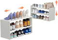 X-cosrack 2 Pack 2-Tier Shoe Rack Organizer for Closet, Expandable and Adjustable White Shoe Rack, Stackable Iron Wood Combination Shoe Storage Shelves for Closets, Entryway, Small Space, Garage by X-cosrack